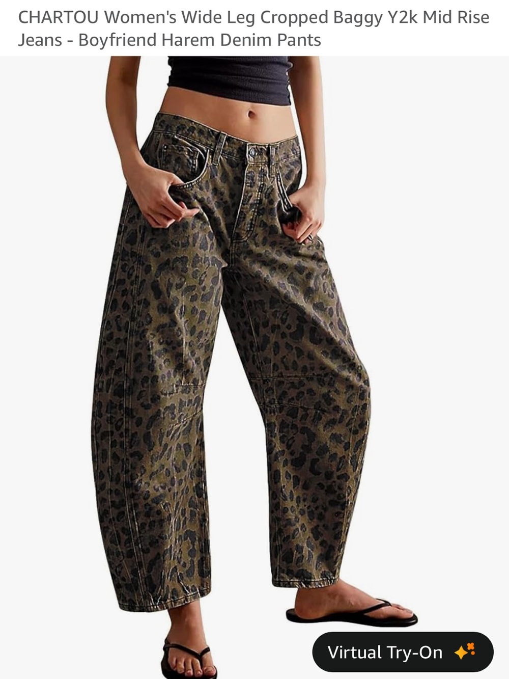 🐆 CHARTOU Leopard Print Barrel Leg Jeans Large Wide Leg Cropped